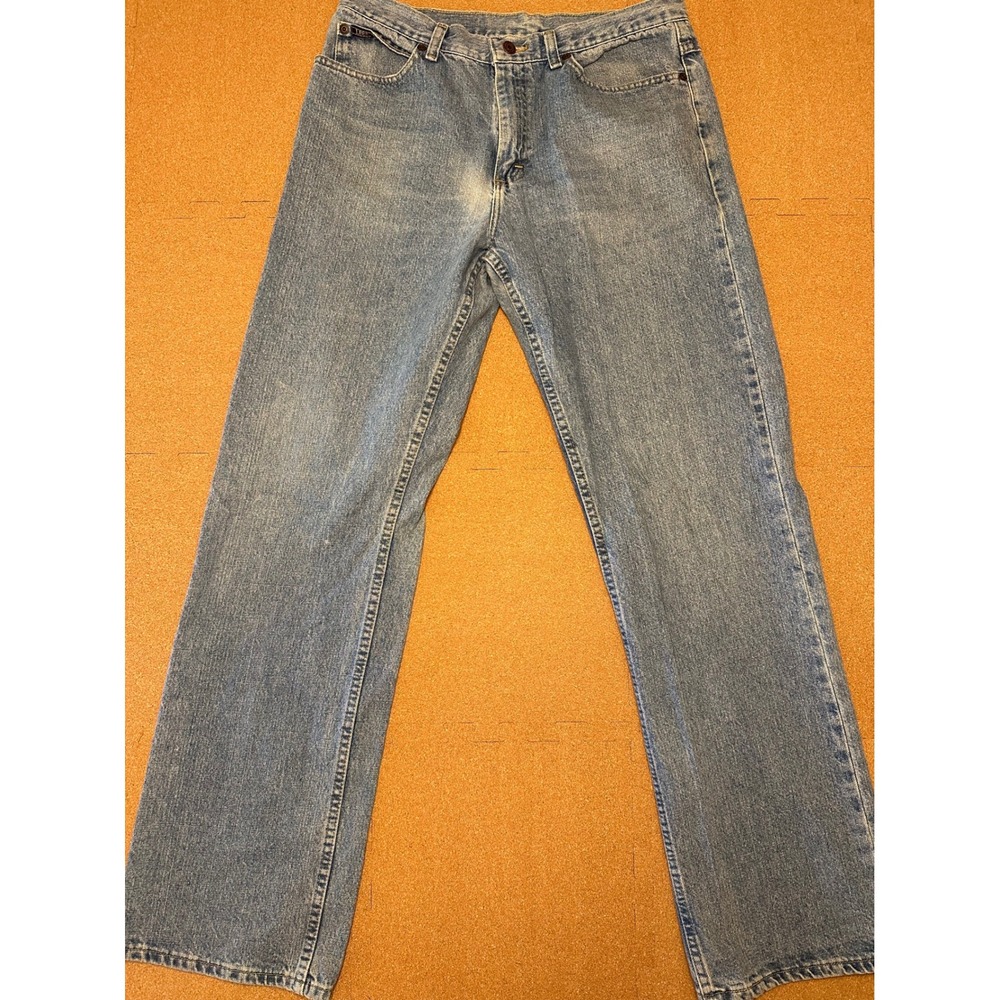 Lee Jeans Mens 33x34 Blue Light Wash Straight Leg 100% Cotton Denim 2091073